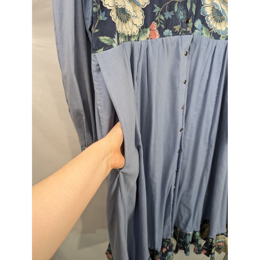Vintage Handmade Floral Prairie Maxi Dress Size XL Pearl Snap Western Chambray - Picture 4 of 12